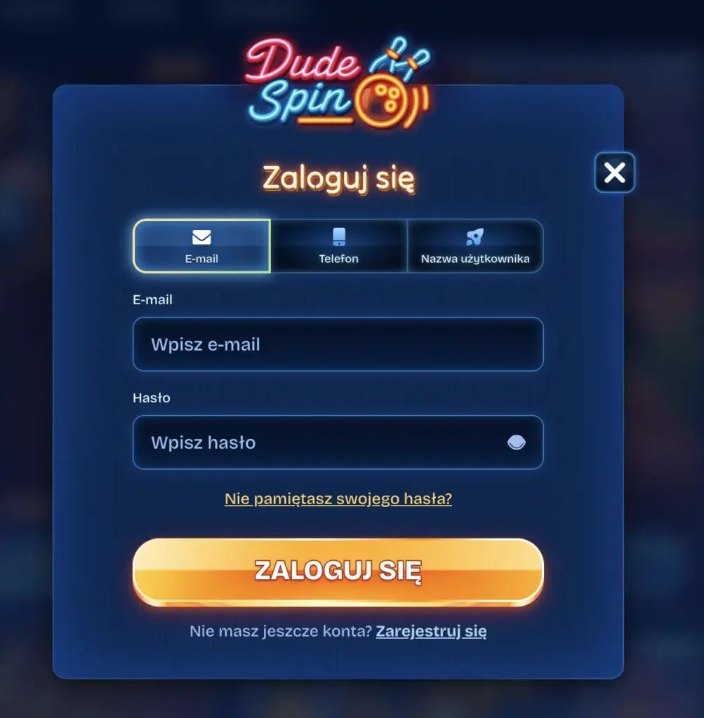 Rejestracja w serwisie Dudespin